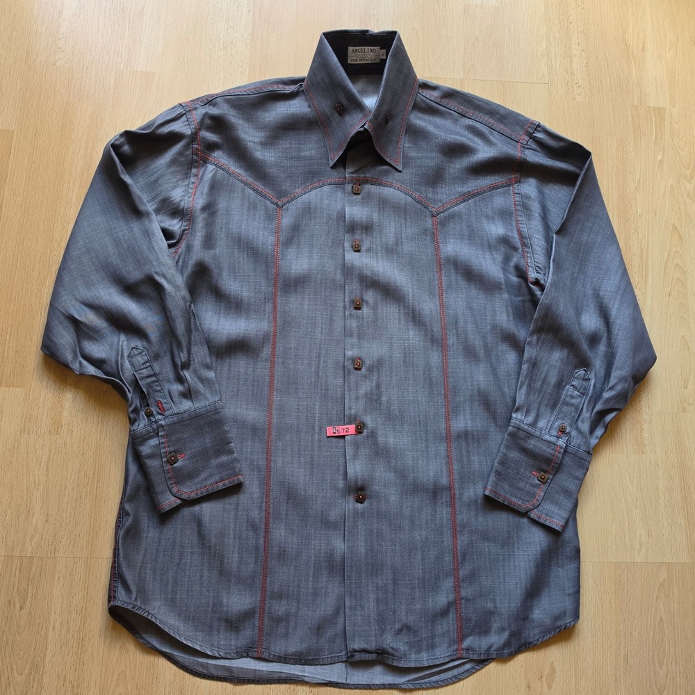 Angelino For Bermuda Mens XL Grey Denim Western Button Down Shirt